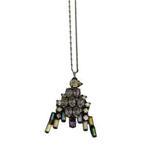 Vintage Rhinestone Necklace Multi Colored Bird Pendant